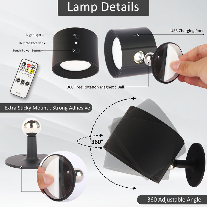 Modern Simplicity Rechargeable Rotatable ABS Round LED Wall Sconce Lamp Night Light For Bedside