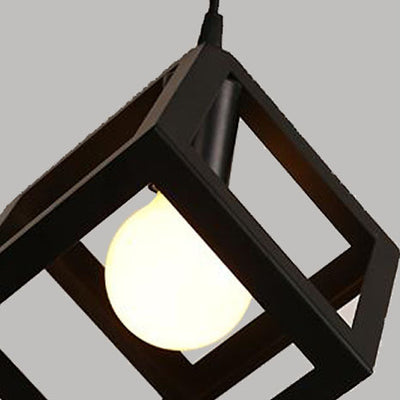 Contemporary Industrial Iron Cubic Geometric Hollowed 1/3 Light Pendant Light For Dining Room