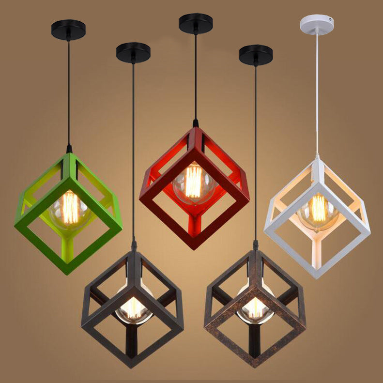 Contemporary Industrial Iron Cubic Geometric Hollowed 1/3 Light Pendant Light For Dining Room