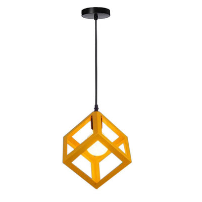 Contemporary Industrial Iron Cubic Geometric Hollowed 1/3 Light Pendant Light For Dining Room