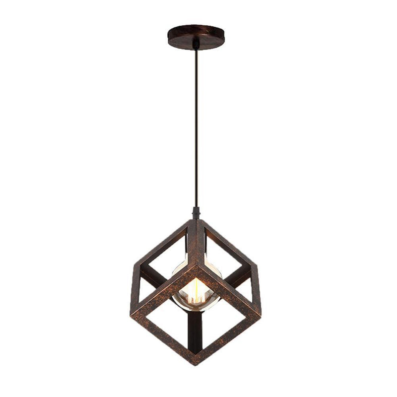 Contemporary Industrial Iron Cubic Geometric Hollowed 1/3 Light Pendant Light For Dining Room