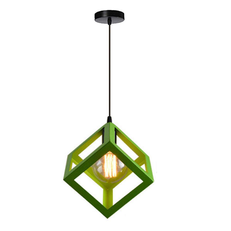 Contemporary Industrial Iron Cubic Geometric Hollowed 1/3 Light Pendant Light For Dining Room