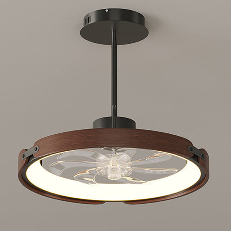 Contemporary Scandinavian Wood Acrylic PC Round LED Downrods Ceiling Fan Light For Dining Room