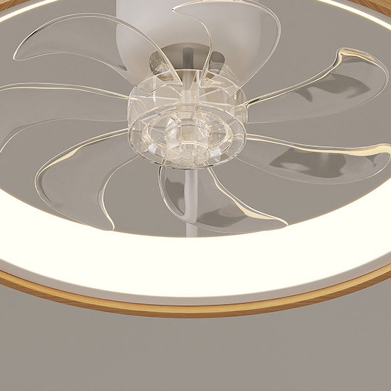 Contemporary Scandinavian Wood Acrylic PC Round LED Downrods Ceiling Fan Light For Dining Room