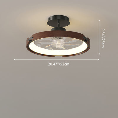 Contemporary Scandinavian Wood Acrylic PC Round LED Downrods Ceiling Fan Light For Dining Room