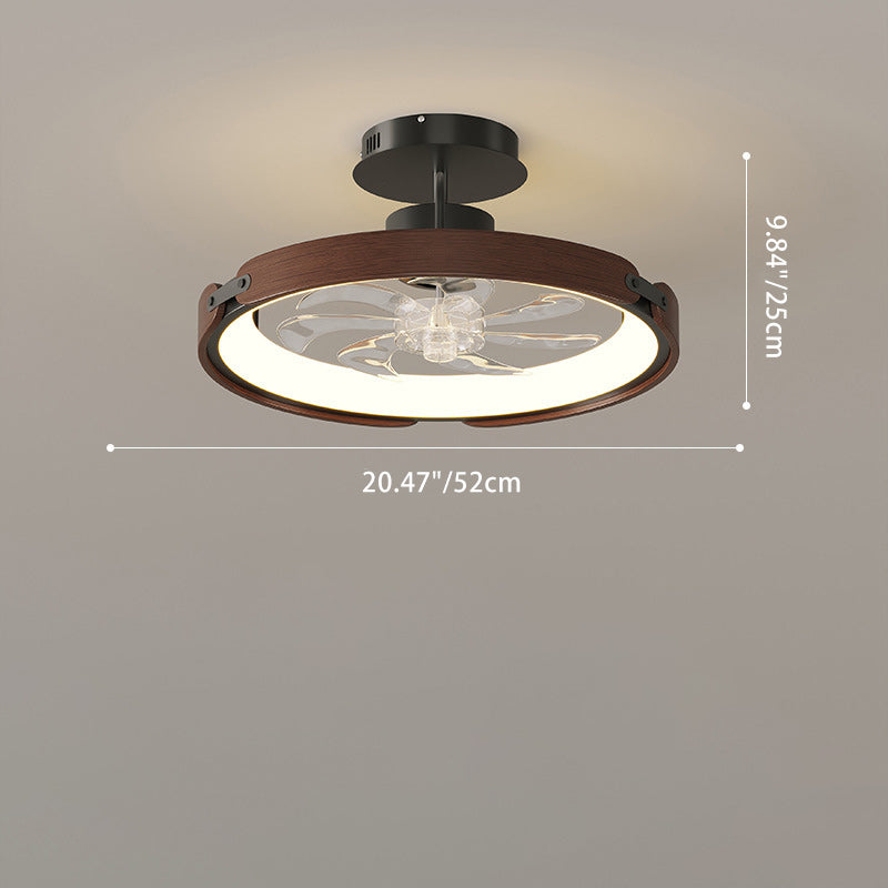 Contemporary Scandinavian Wood Acrylic PC Round LED Downrods Ceiling Fan Light For Dining Room