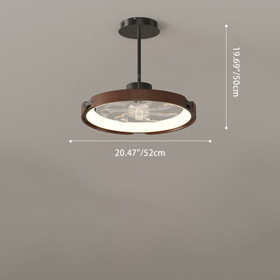 Contemporary Scandinavian Wood Acrylic PC Round LED Downrods Ceiling Fan Light For Dining Room