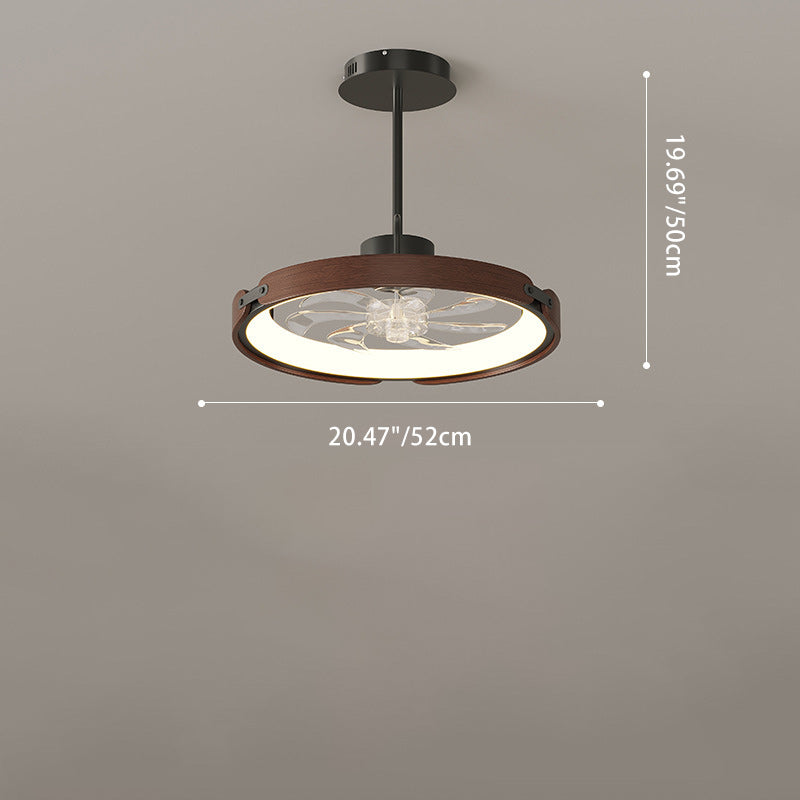 Contemporary Scandinavian Wood Acrylic PC Round LED Downrods Ceiling Fan Light For Dining Room