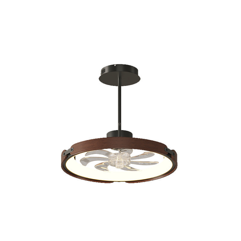 Contemporary Scandinavian Wood Acrylic PC Round LED Downrods Ceiling Fan Light For Dining Room