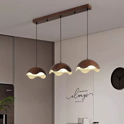 Contemporary Creative Iron Walnut Acrylic Eggshell Wave Dome LED Pendant Light For Dining Room