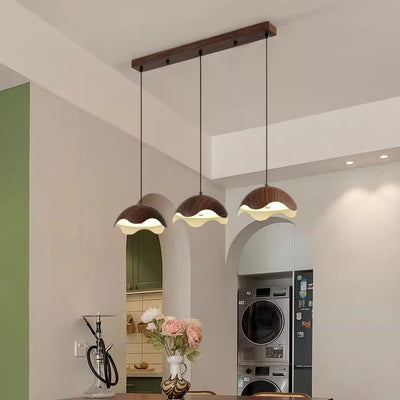 Contemporary Creative Iron Walnut Acrylic Eggshell Wave Dome LED Pendant Light For Dining Room