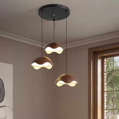 Contemporary Creative Iron Walnut Acrylic Eggshell Wave Dome LED Pendant Light For Dining Room