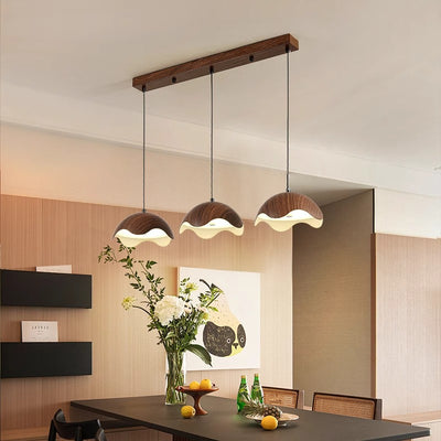 Contemporary Creative Iron Walnut Acrylic Eggshell Wave Dome LED Pendant Light For Dining Room