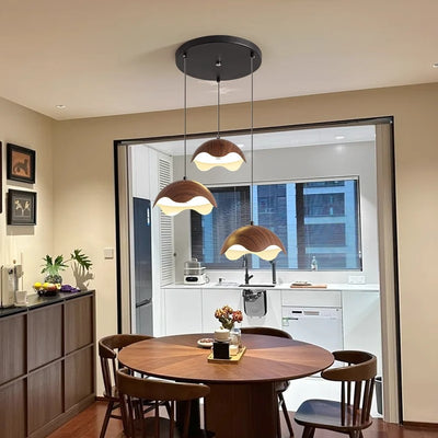 Contemporary Creative Iron Walnut Acrylic Eggshell Wave Dome LED Pendant Light For Dining Room