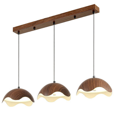 Contemporary Creative Iron Walnut Acrylic Eggshell Wave Dome LED Pendant Light For Dining Room