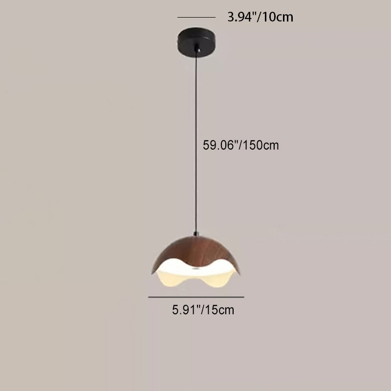 Contemporary Creative Iron Walnut Acrylic Eggshell Wave Dome LED Pendant Light For Dining Room