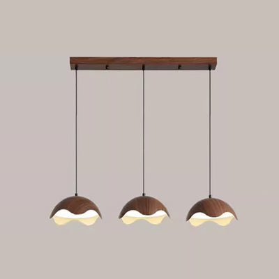 Contemporary Creative Iron Walnut Acrylic Eggshell Wave Dome LED Pendant Light For Dining Room