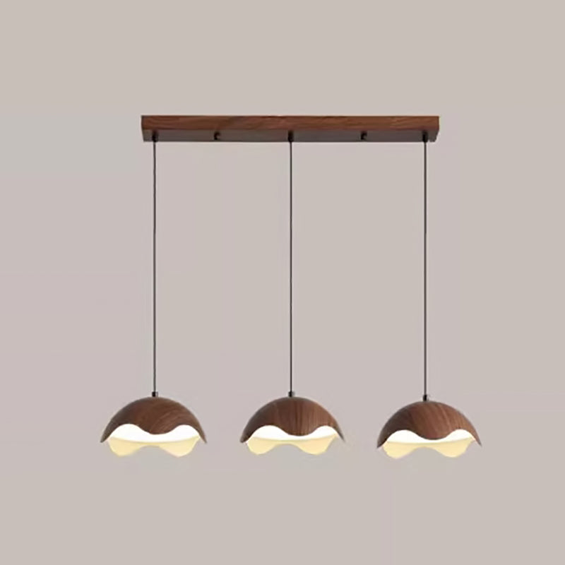 Contemporary Creative Iron Walnut Acrylic Eggshell Wave Dome LED Pendant Light For Dining Room