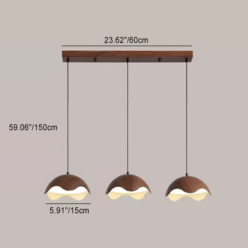 Contemporary Creative Iron Walnut Acrylic Eggshell Wave Dome LED Pendant Light For Dining Room