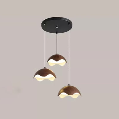 Contemporary Creative Iron Walnut Acrylic Eggshell Wave Dome LED Pendant Light For Dining Room