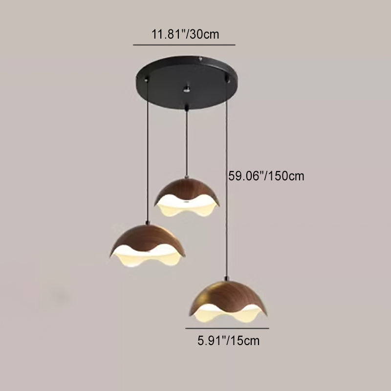 Contemporary Creative Iron Walnut Acrylic Eggshell Wave Dome LED Pendant Light For Dining Room