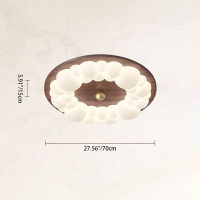 Contemporary Retro Iron PE Ash Wood Round Bubble LED Flush Mount Ceiling Light For Bedroom