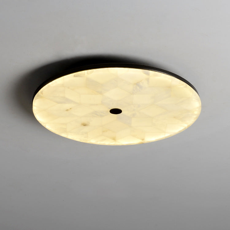 Traditional Chinese Marble Copper Round Crackle LED Flush Mount Ceiling Light For Bedroom