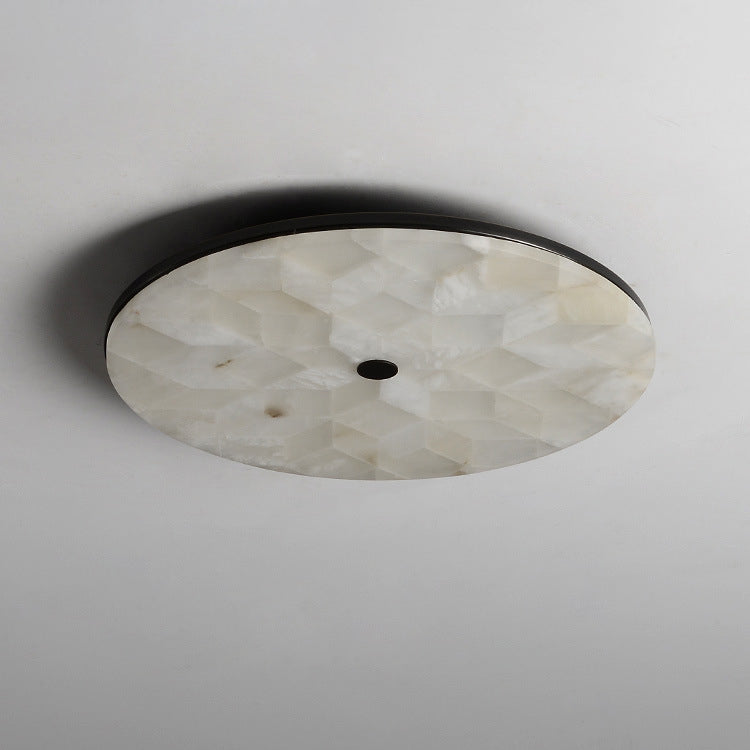 Traditional Chinese Marble Copper Round Crackle LED Flush Mount Ceiling Light For Bedroom