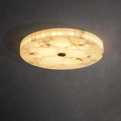 Traditional Chinese Marble Copper Round Crackle LED Flush Mount Ceiling Light For Bedroom