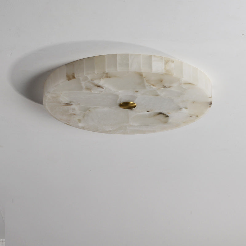 Traditional Chinese Marble Copper Round Crackle LED Flush Mount Ceiling Light For Bedroom