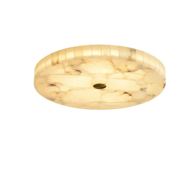 Traditional Chinese Marble Copper Round Crackle LED Flush Mount Ceiling Light For Bedroom