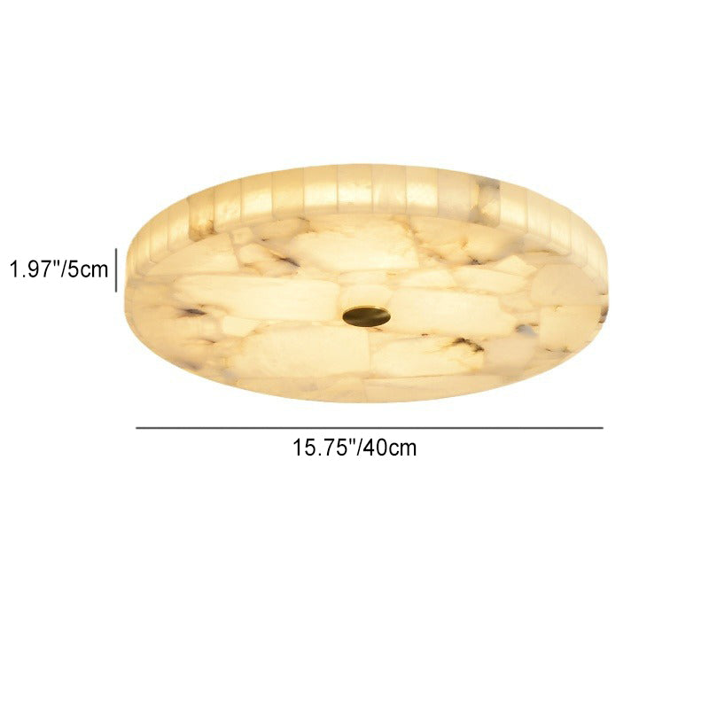 Traditional Chinese Marble Copper Round Crackle LED Flush Mount Ceiling Light For Bedroom