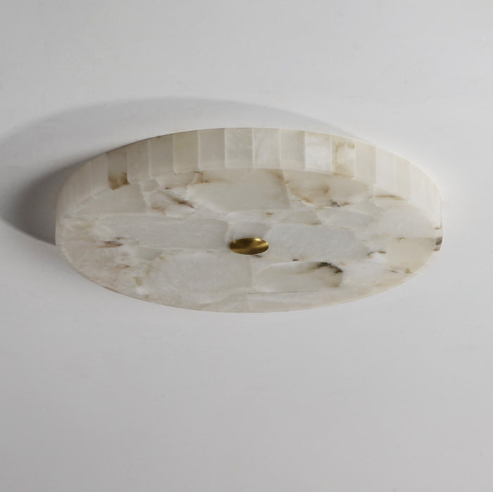 Traditional Chinese Marble Copper Round Crackle LED Flush Mount Ceiling Light For Bedroom