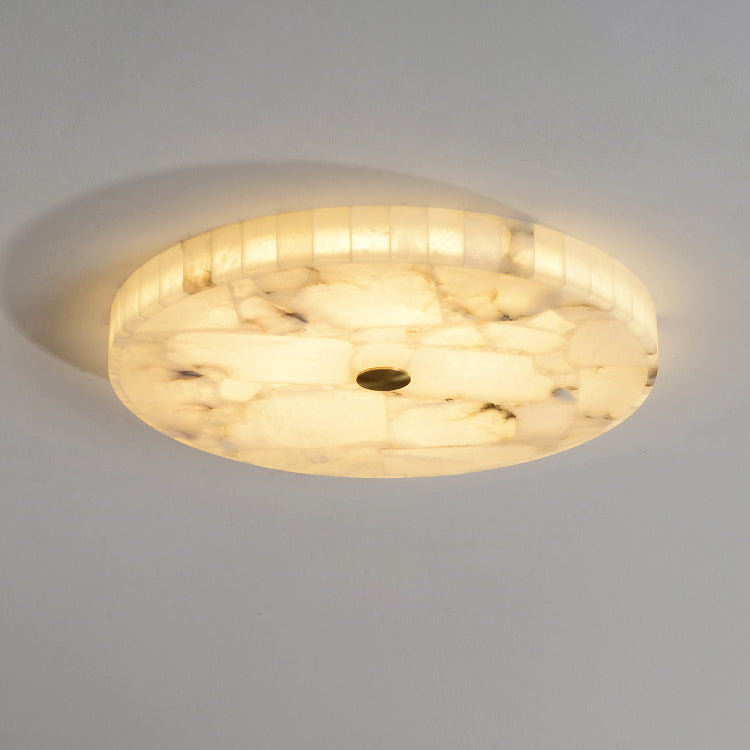 Traditional Chinese Marble Copper Round Crackle LED Flush Mount Ceiling Light For Bedroom