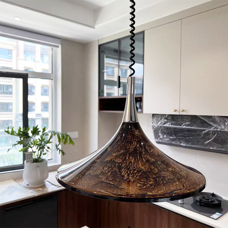 Contemporary Creative Iron Acrylic Horn Volcanic Liftable 1-Light Pendant Light For Dining Room