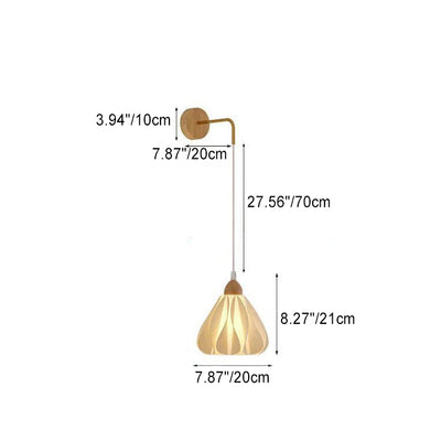 Contemporary Nordic Wood PLA Skirt Petal Adjustable 1-Light Wall Sconce Lamp For Bedside