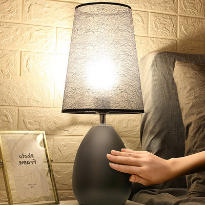 Contemporary Nordic Fabric Iron Cylinder Brushed Touch Sensor Dimmable 1-Light Table Lamp For Bedside