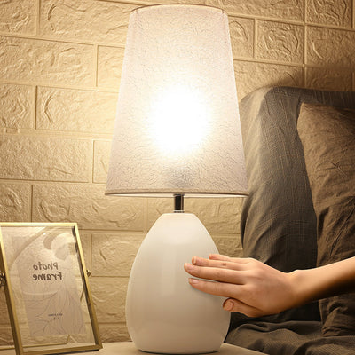 Contemporary Nordic Fabric Iron Cylinder Brushed Touch Sensor Dimmable 1-Light Table Lamp For Bedside