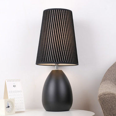 Contemporary Nordic Iron Fabric Cylinder Striped Touch Sensor Dimmable 1-Light Table Lamp For Bedside