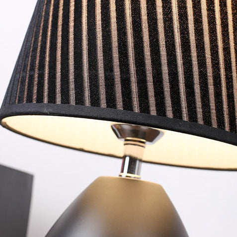 Contemporary Nordic Iron Fabric Cylinder Striped Touch Sensor Dimmable 1-Light Table Lamp For Bedside