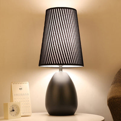 Contemporary Nordic Iron Fabric Cylinder Striped Touch Sensor Dimmable 1-Light Table Lamp For Bedside