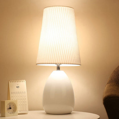 Contemporary Nordic Iron Fabric Cylinder Striped Touch Sensor Dimmable 1-Light Table Lamp For Bedside