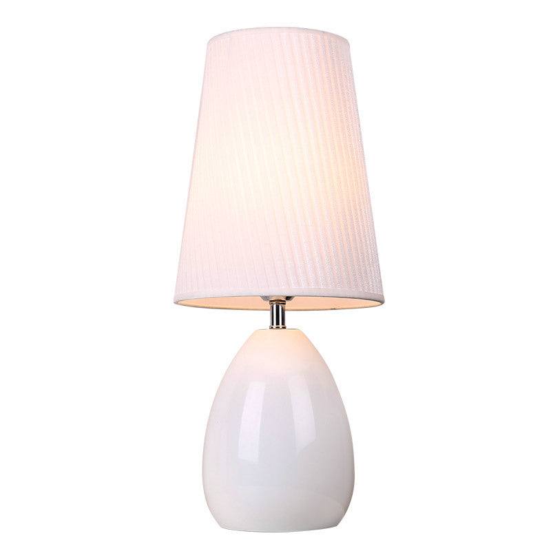 Contemporary Nordic Iron Fabric Cylinder Striped Touch Sensor Dimmable 1-Light Table Lamp For Bedside