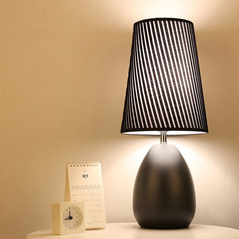 Contemporary Nordic Iron Fabric Cylinder Striped Touch Sensor Dimmable 1-Light Table Lamp For Bedside