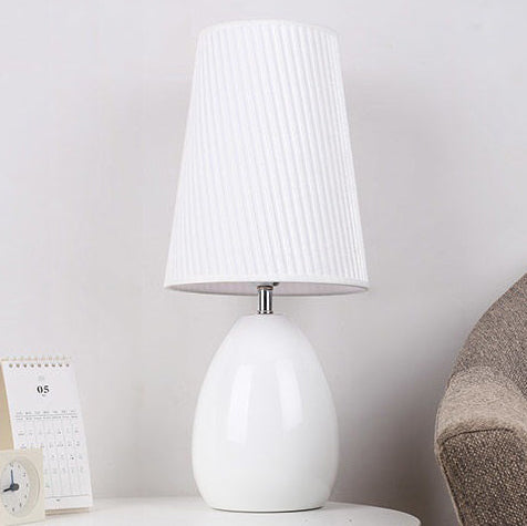 Contemporary Nordic Iron Fabric Cylinder Striped Touch Sensor Dimmable 1-Light Table Lamp For Bedside