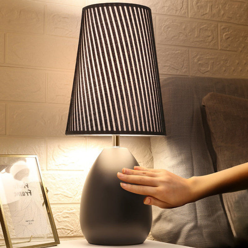 Contemporary Nordic Iron Fabric Cylinder Striped Touch Sensor Dimmable 1-Light Table Lamp For Bedside