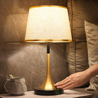 Contemporary Retro Fabric Metal Cylinder Touch Sensor Dimmable 1-Light Table Lamp For Bedside