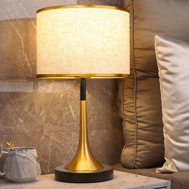 Contemporary Retro Fabric Metal Cylinder Touch Sensor Dimmable 1-Light Table Lamp For Bedside