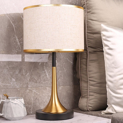 Contemporary Retro Fabric Metal Cylinder Touch Sensor Dimmable 1-Light Table Lamp For Bedside