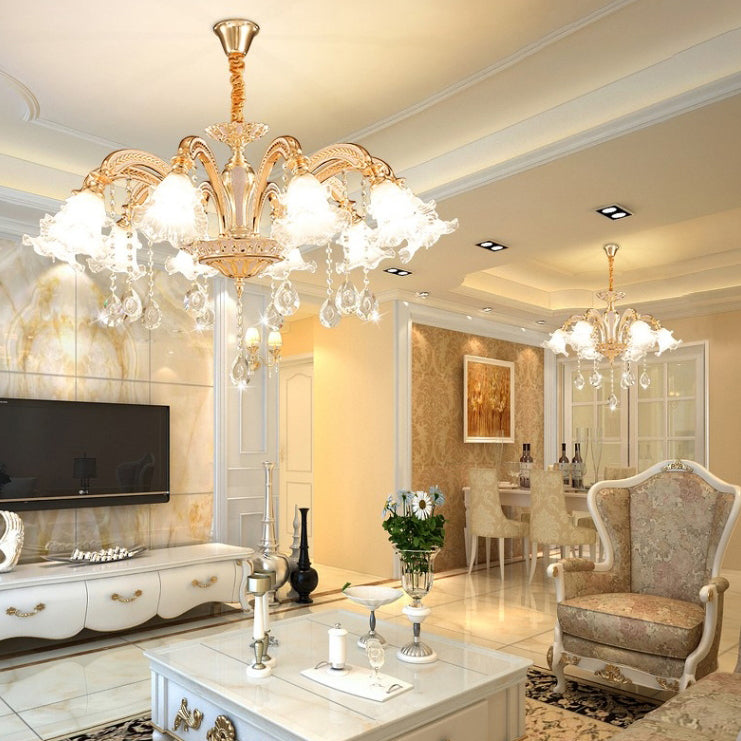 Traditional European Zinc Alloy Crystal Glass Floral Carved 3/6/8/10/12/15 Light Chandeliers For Living Room